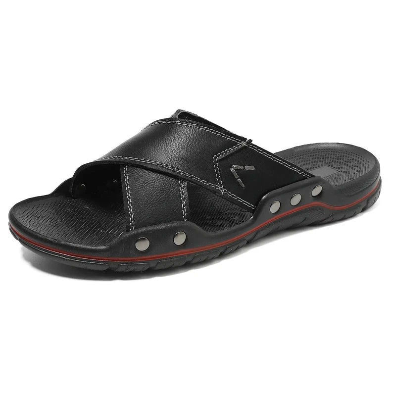 38-48 Plus Size Men's Flats Leather Open Toe Slippers Sandals Summer Beach Shoes