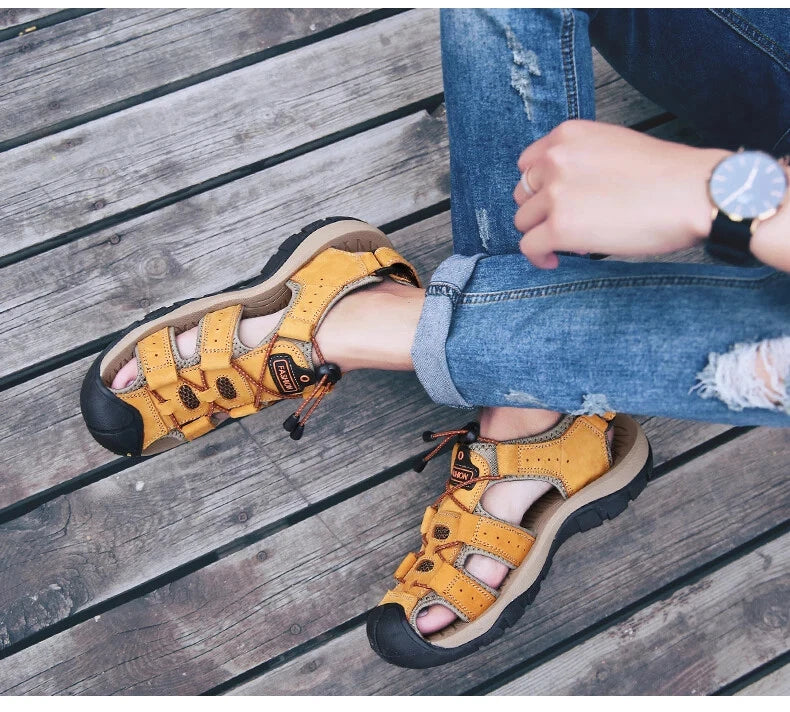 Men Summer Shoes Leather Breathable Sandals Beach Outdoor Non-slip Slippers