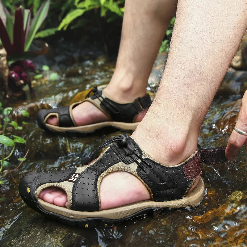 Breathable Men's Sandals Leather Non Slip Beach Slippers Comfort Casual Shoes