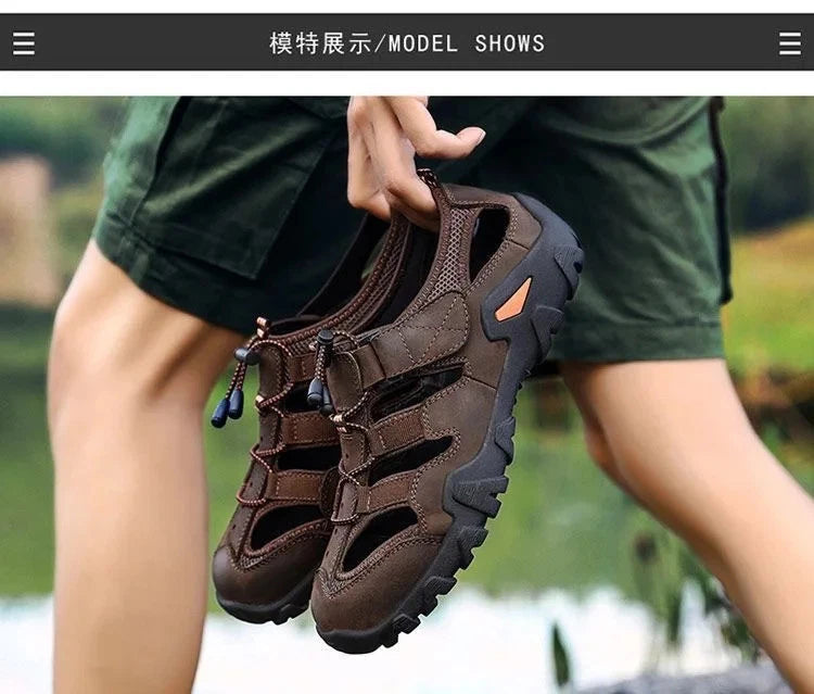 Summer Men Beach Shoes with Hollowed Out Water Wading Shoes Lightweight Slippers