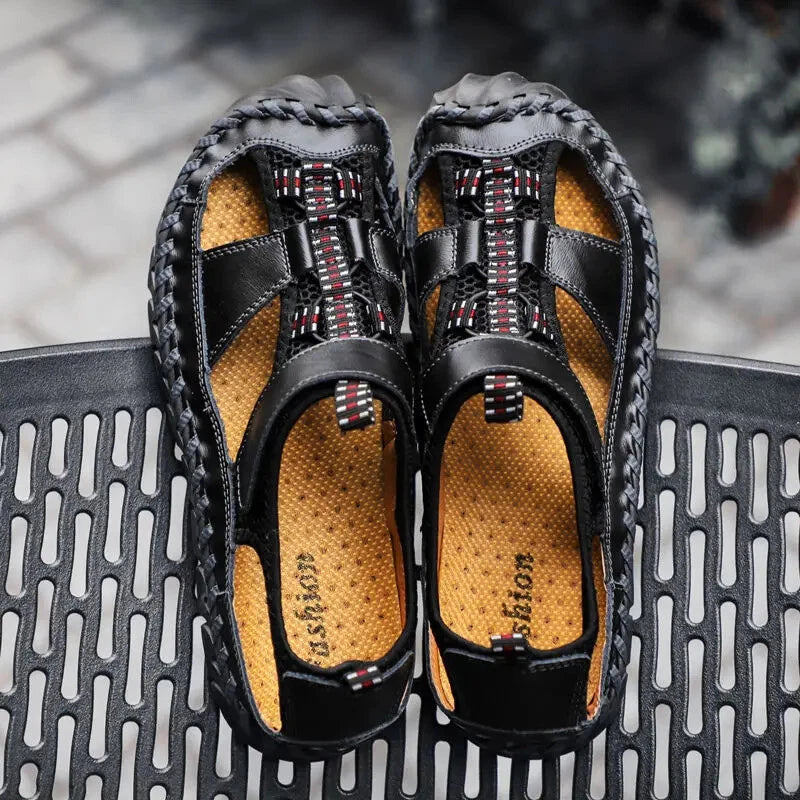 Handmade Men Slippers Cow Leather Soft Beach Sandals Light Comfort Walking Shoes