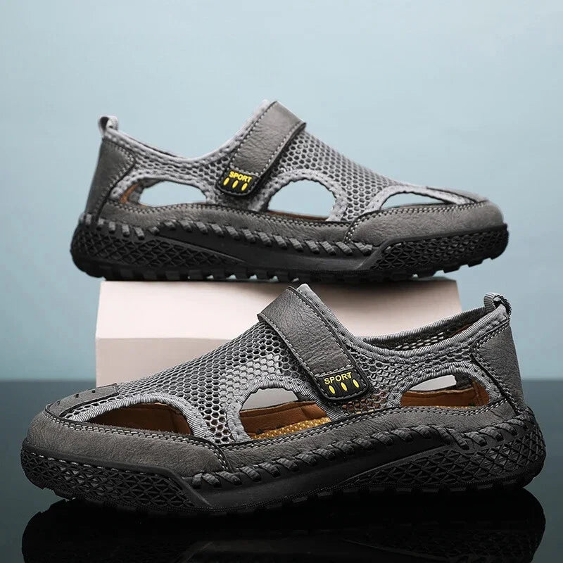 Male Casual Shoes Mesh Breathable Slip on Beach Slippers Handmade Wading Shoes