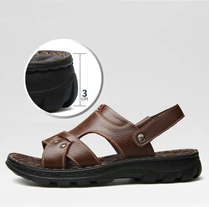 Summer Men Casual Hiking Leather Sandals Beach Shoes Open Toe Flat Slippers Size