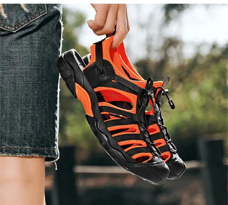 Summer Leather Men Sandals Breathable Casual Slippers Soft Sole Beach Sneakers