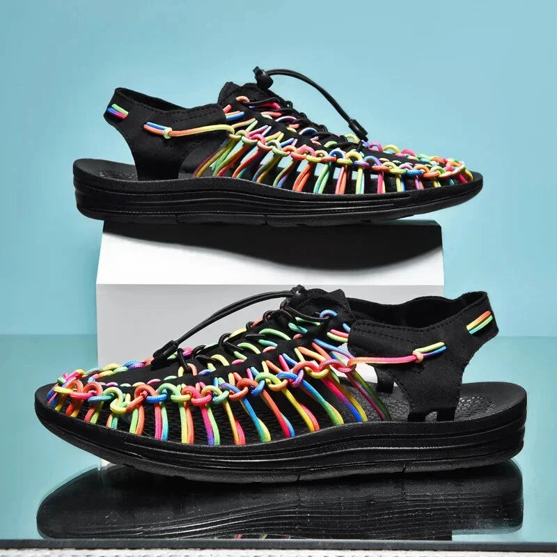 Summer Men Sandals Breathable Mesh Flat Slippers Lightweight Comfort Beach Shoes