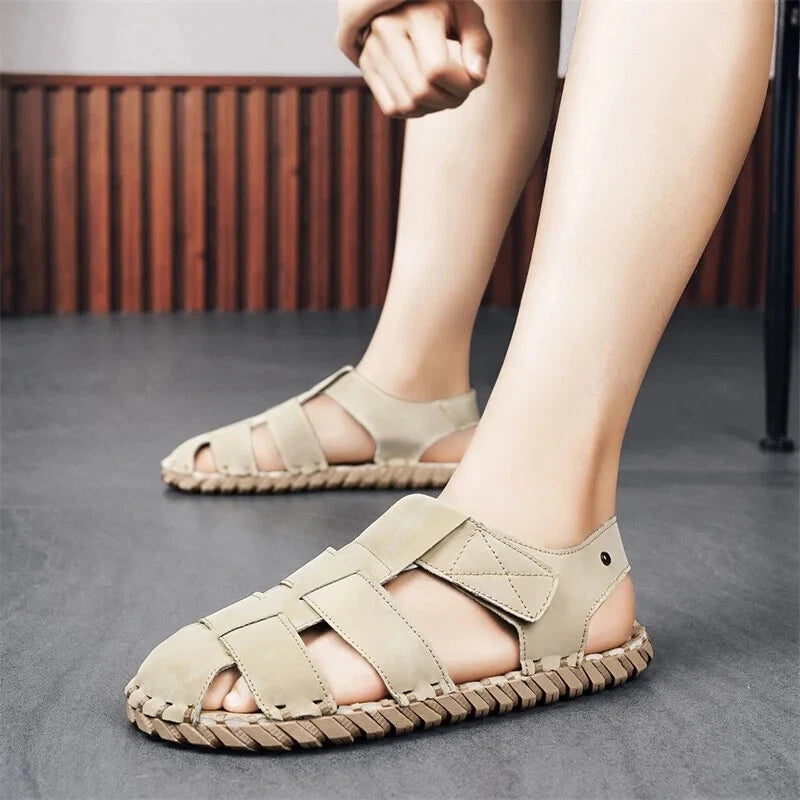 Summer Men's Sandals Handmade Sewing Breathable Beach Slippers Casual Sneakers