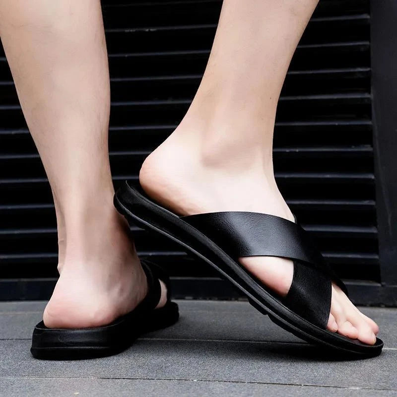 Men Shoes Italian Leather Slippers Men Beach Summer Shoes High Quality Big Size
