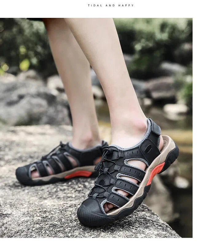 Men's Sandals Soft Leather Sandals Beach Shoes Outdoor Summer Comfort Slippers