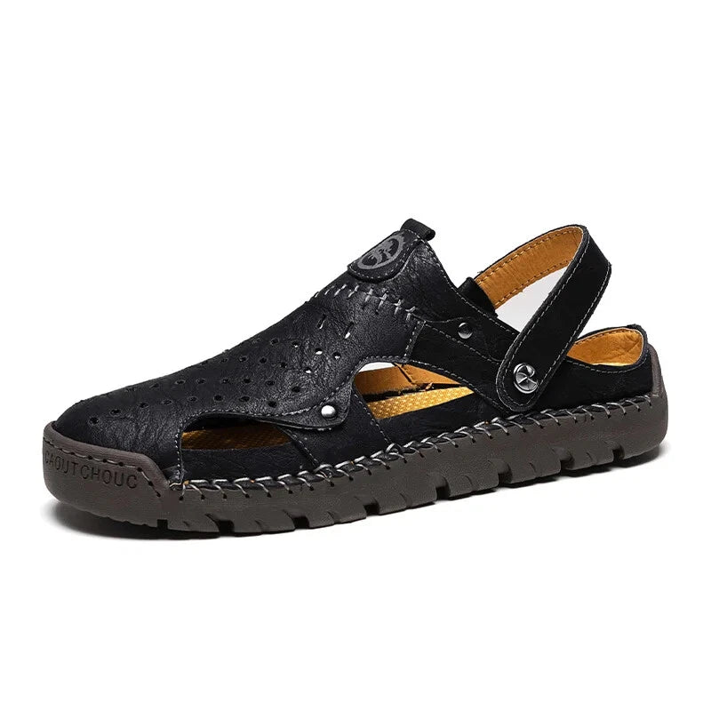 Men's Leather Waterproof Slip on Casual Soft Sandals Beach Slipper Big Size Shoe