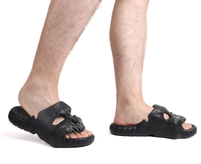 Unisex Skull Slide Sandals - Non-Slip Indoor/Outdoor Beach Slippers, Comfy