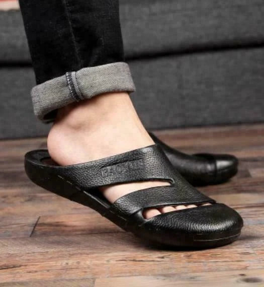 Mens PU Leather Closed Toe Mules Slippers Beach Slides Sandals Shoes