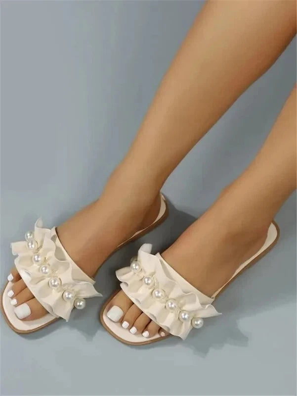 Women Faux Pearl Sandals Slippers Summer Sandy Beach Sandals Women Shoes