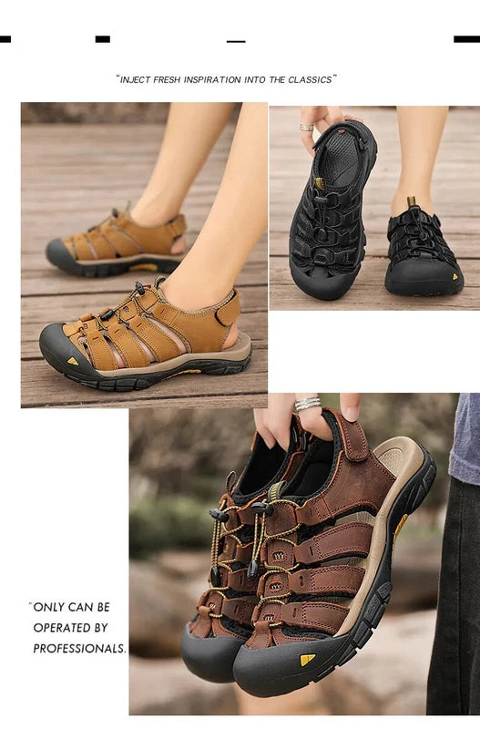 Genuine Leather Men's Sandals Breathable Casual Shoes Outdoor Beach Slippers