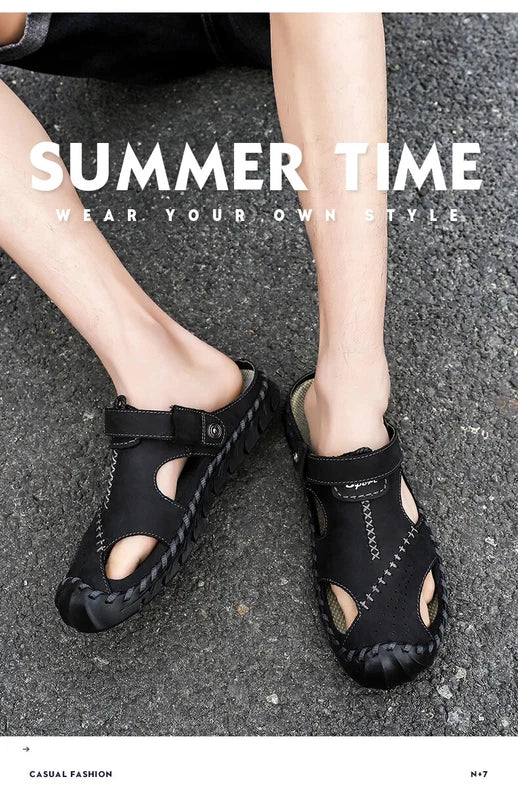 Genuine Leather Men Sandals Half Drag Beach Slippers Handmade Casual Sneakers