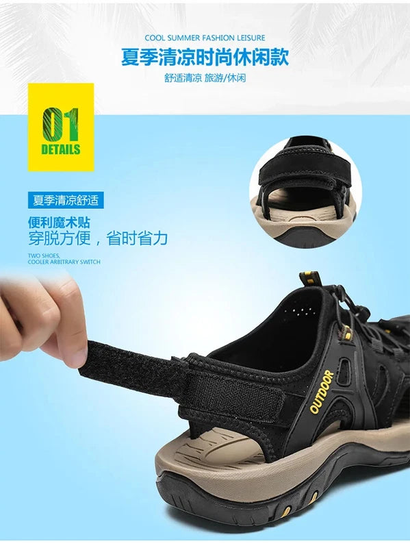 Summer Beach Men's Sandals Lightweight Slippers Leather Walking Non-Slip Shoes