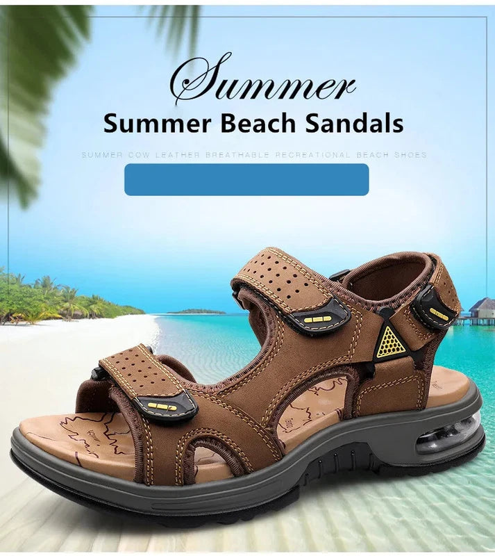 Comfortable Men Sandals Leather Breathable Slippers Handmade Beach Sneakers