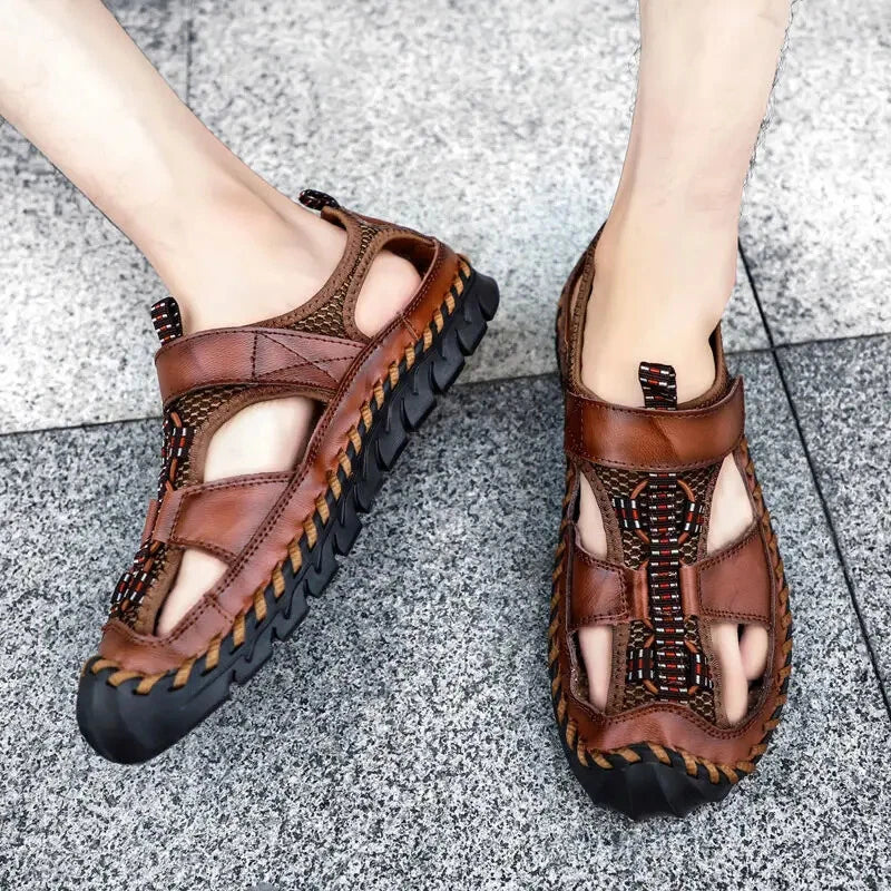 Handmade Men Slippers Cow Leather Soft Beach Sandals Light Comfort Walking Shoes