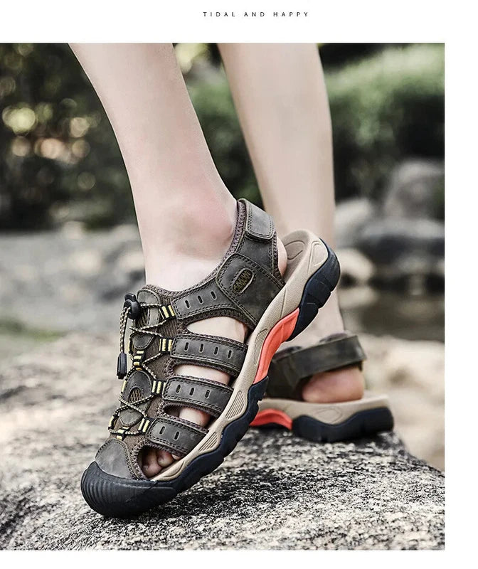 Men's Sandals Soft Leather Sandals Beach Shoes Outdoor Summer Comfort Slippers