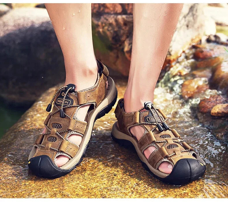 Men Summer Shoes Leather Breathable Sandals Beach Outdoor Non-slip Slippers