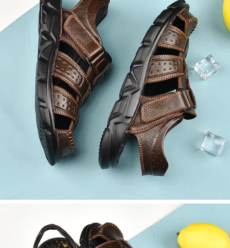 Summer Leather Men's Sandals Outdoor Beach Slippers Hiking Non-slip Flat Shoes
