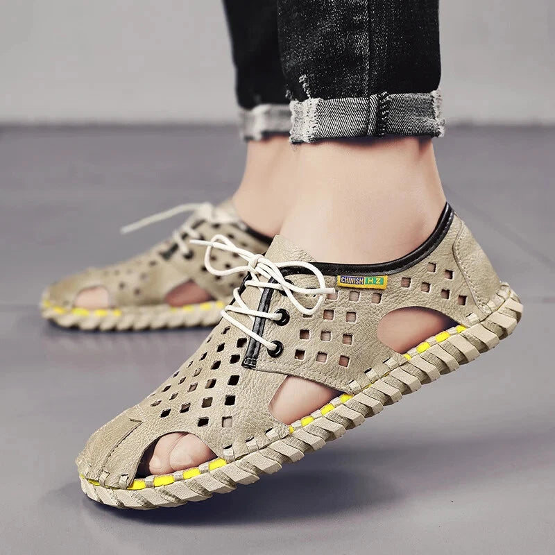 Men's Handmade Slippers Summer Sandals Leather Beach Non-slip Open-toe Sandals