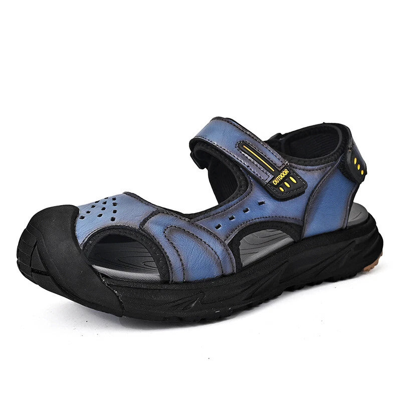 Mens Closed Toe Sandals Summer Leather Shoes Beach Fisherman Flat Slippers New