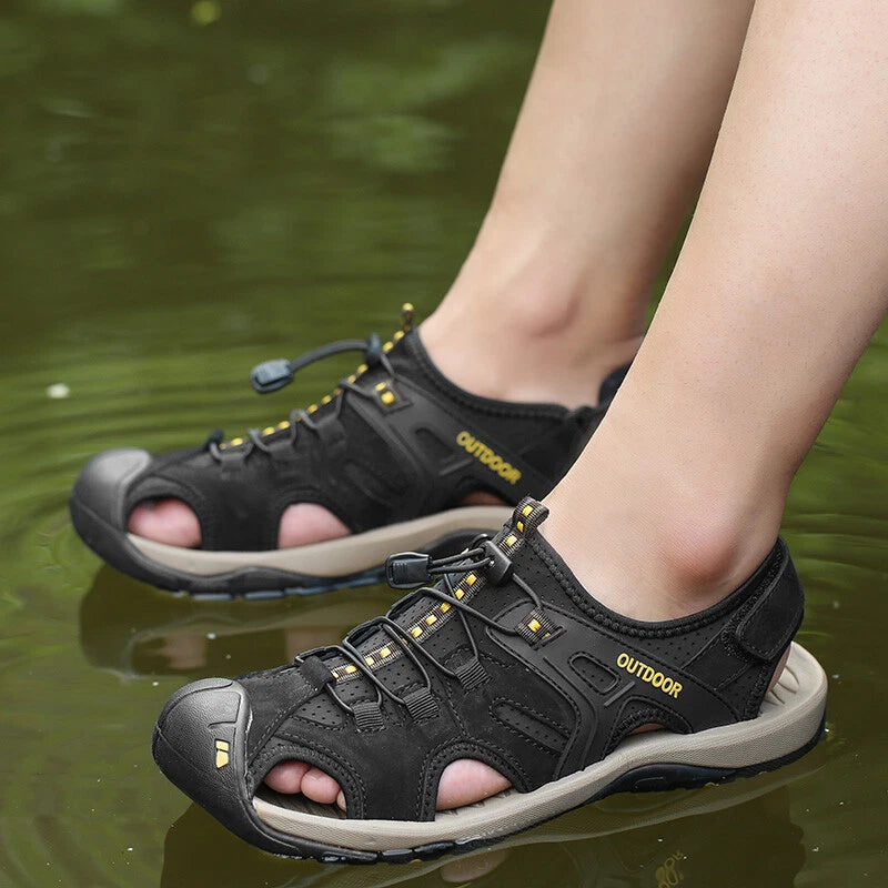 Genuine Leather Men's Casual Sandals Roman Shoes Outdoor Walking Beach Slippers