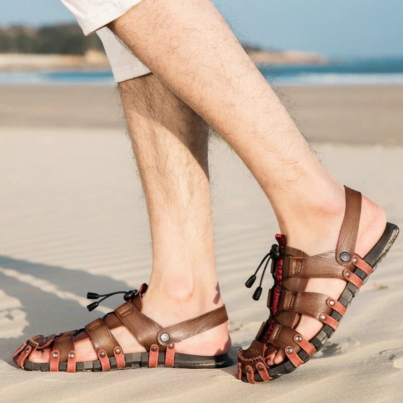 Summer Leather Roman Men's Sandals Business Casual Outdoor Beach Wading Slippers