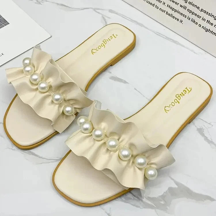 Women Faux Pearl Sandals Slippers Summer Sandy Beach Sandals Women Shoes