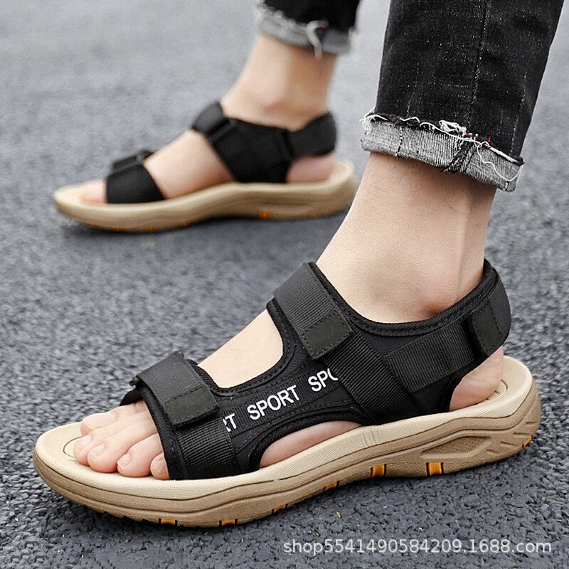 Mens Genuine Leather Sandals Casual Sports Beach Shoes Soft Summer Slippers Size