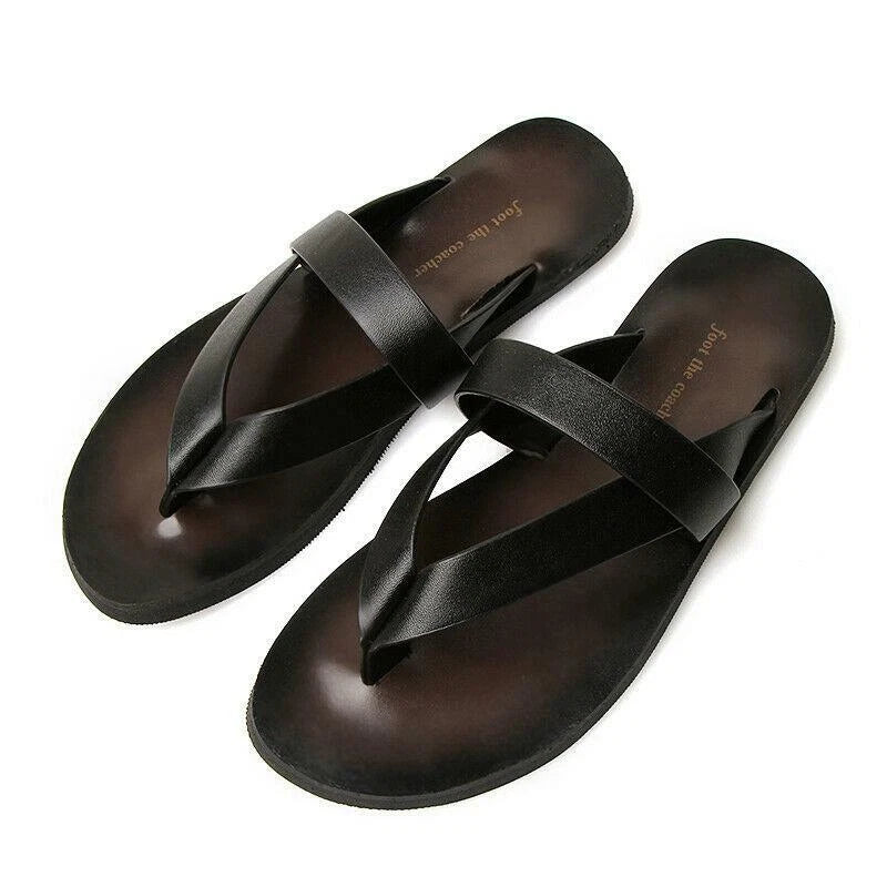 Summer Men's Fashion Beach Outdoor Leather Sandals with Straps Non-Slip Slippers