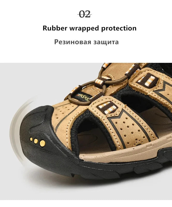 Male Leather Sandals Summer Waterproof Slip on Beach Slippers Comfort Sneakers