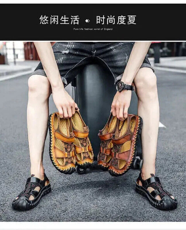 Handmade Men Slippers Cow Leather Soft Beach Sandals Light Comfort Walking Shoes