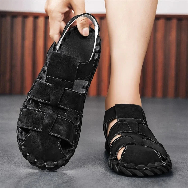 Summer Men's Sandals Handmade Sewing Breathable Beach Slippers Casual Sneakers