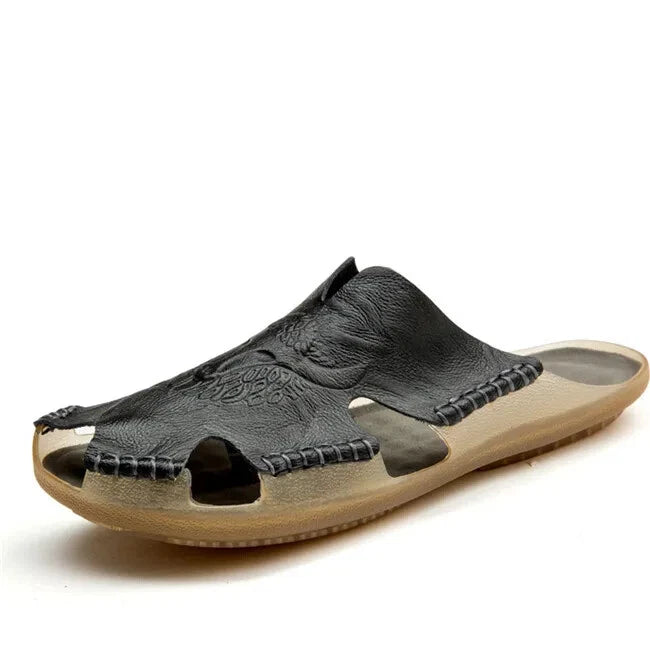 Men Leather Non-Slip Slippers Comfort Beach Sandals Summer Classics Flip Flops