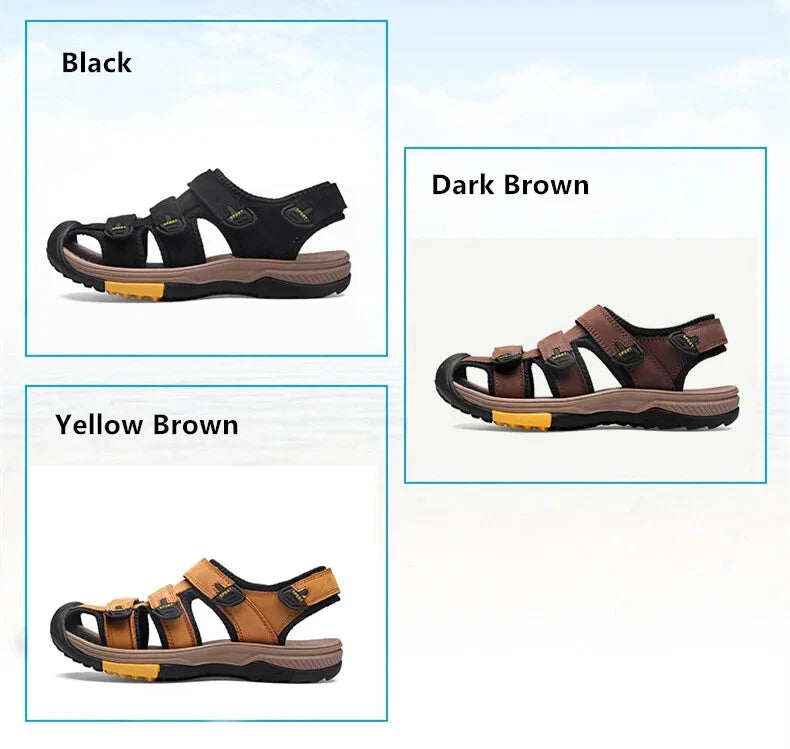 Summer Men Sandals Genuine Leather Casual Sneakers Breathable Beach Slippers