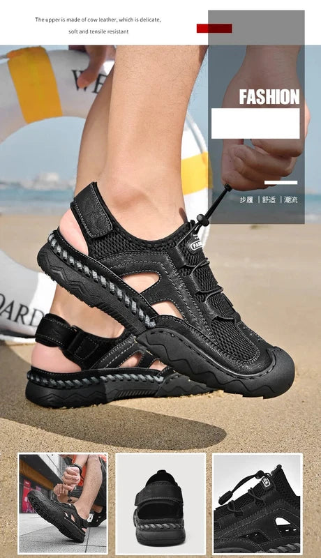 Men Handmade Sandals Breathable Mesh Slippers Outdoor Lightweight Beach Sneakers