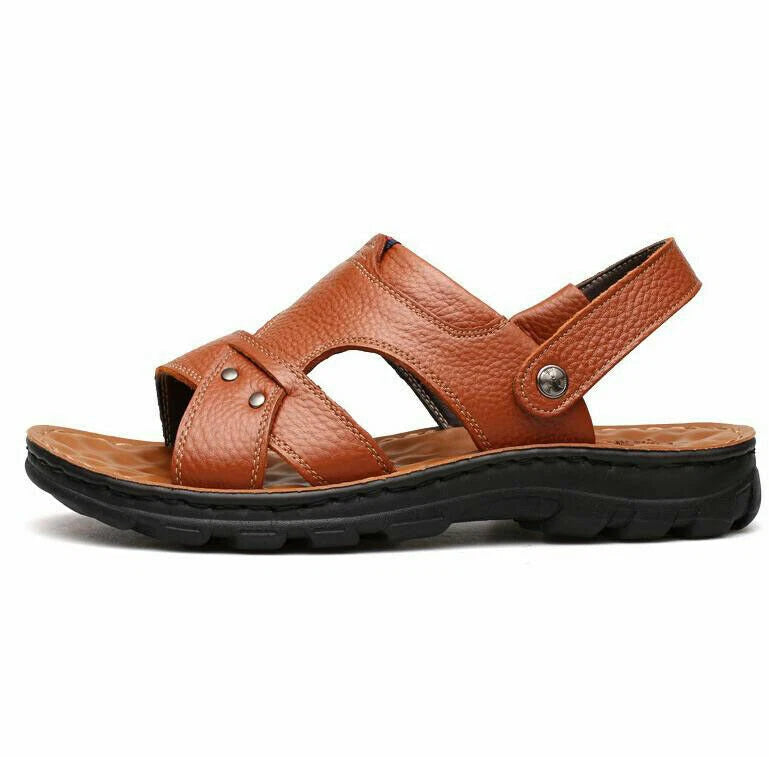 Summer Men Casual Hiking Leather Sandals Beach Shoes Open Toe Flat Slippers Size