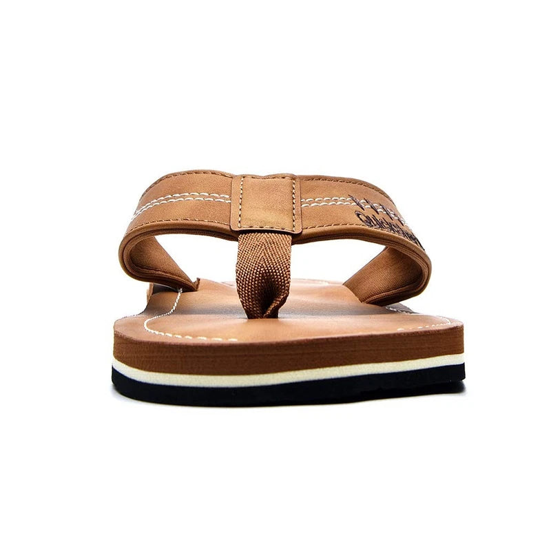 Men's Leather Thong Sandals Flip Flops w/ Arch Support, Beach Slippers