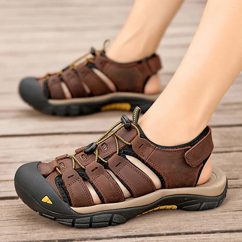 Genuine Leather Men's Sandals Breathable Casual Shoes Outdoor Beach Slippers
