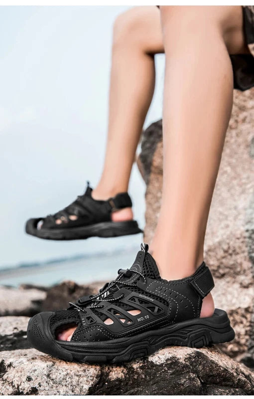 Soft Male Leather Sandals Summer Breathable Beach Slippers Hiking Sneakers