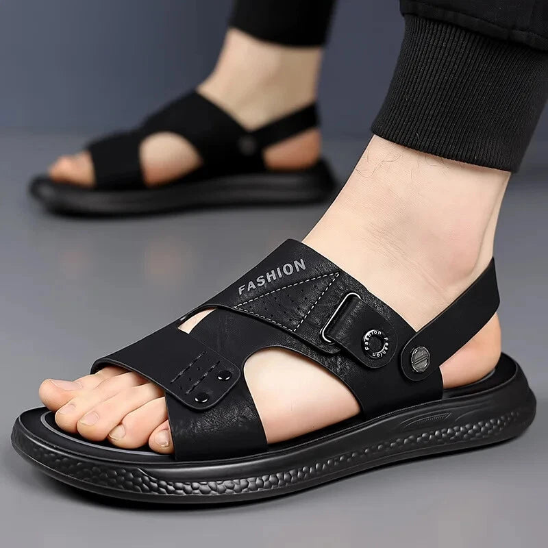 Men's Soft Sole Slippers Non-slip Summer Leather Sandals Leisure Beach Shoes
