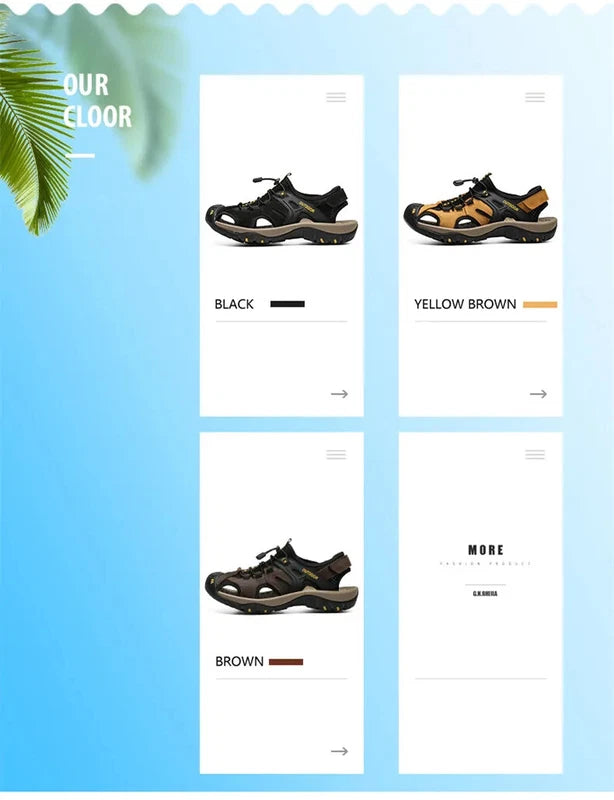 Summer Men Sandals Outdoor Non-slip Beach Slippers Handmade Leather Sneakers
