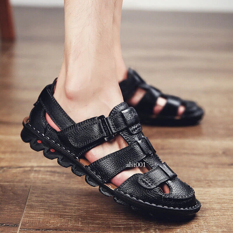 Genuine Leather Mens Casual Sandals Outdoor Beach Roman Garden Slippers Sneakers
