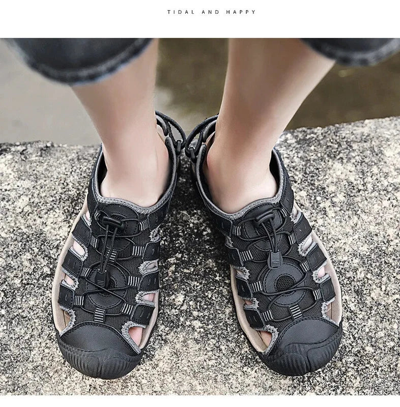 Men's Sandals Soft Leather Sandals Beach Shoes Outdoor Summer Comfort Slippers