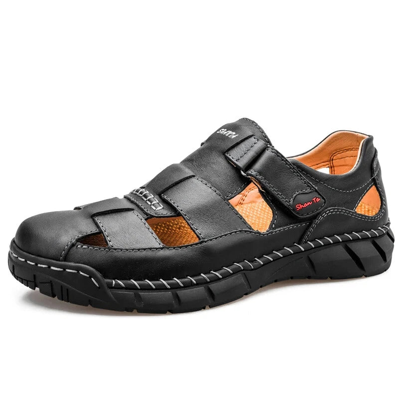 Classic Men Sandals Soft Leather Beach Slippers Outdoor Casual Lightweight Shoes