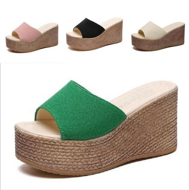 New Womens Platform Wedge Heel Platform Beach Slippers Shoes Sandals 4 Colors