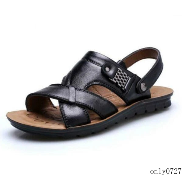 Summer Men's Faux Leather Sandals Casual Slippers Beach Holiday Shoes Flat 2025