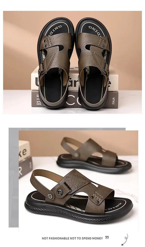 Men's Soft Sole Slippers Non-slip Summer Leather Sandals Leisure Beach Shoes