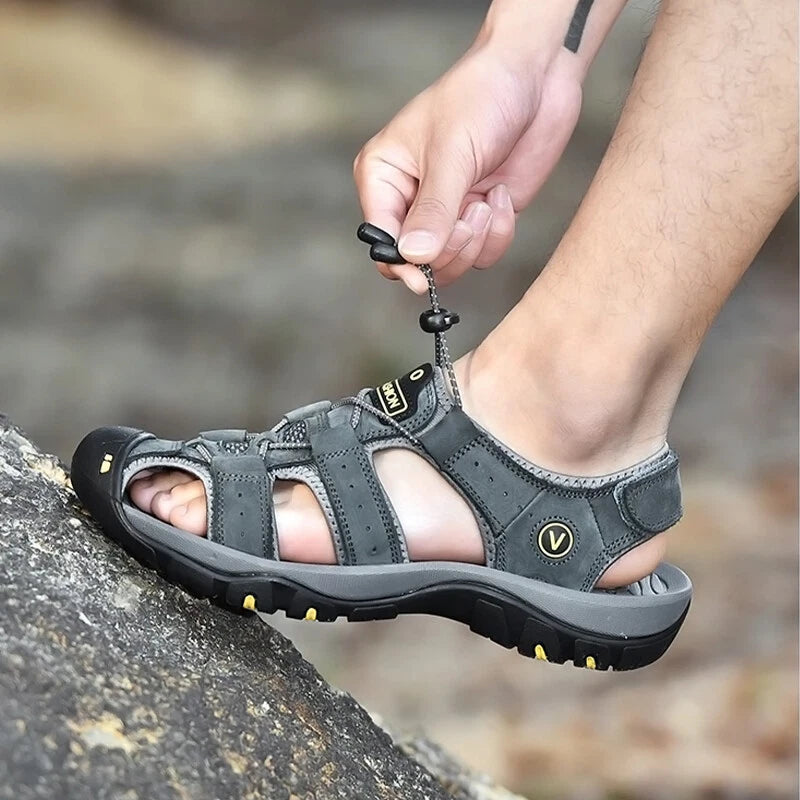 Men's Leather Sandals Closed Toe Beach Nonslip Summer Outdoor Sport Hiking Shoes